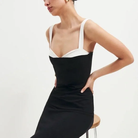 Reformation black and white Nelle Knit Midi Tank Dress, Medium - Picture 2 of 16